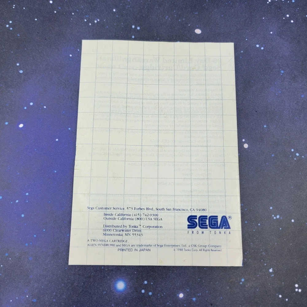 Alien Syndrome Sega Master System 1988 Arcade Hit Complete CIB Tonka 7006